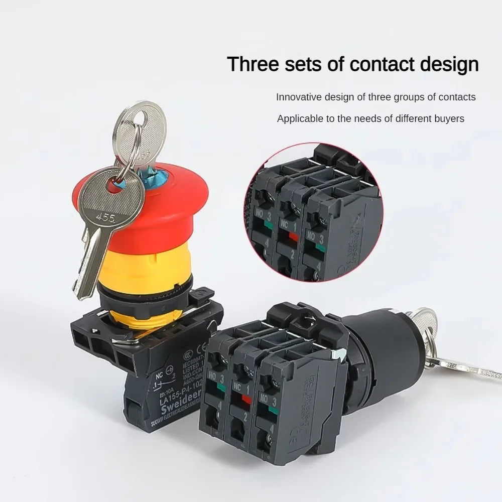 XB4 Key Select Knob Switch 22mm 2/3 Position Self Locking Momentary Self Reset Key Emergency Stop Power Push Button Switch 10A