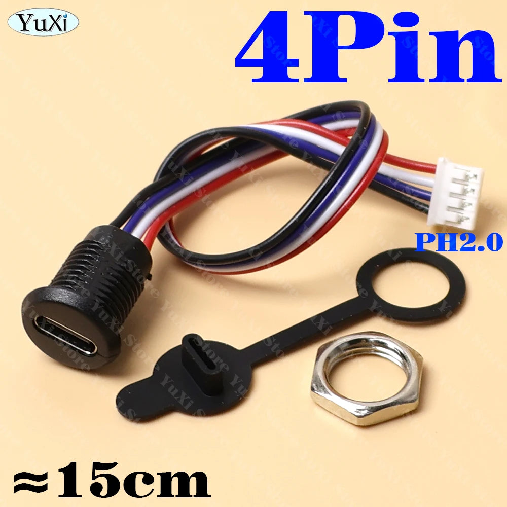 1–20pcs USB-C Type-C Waterproof Connector With Nut Locking Panel Mounting TPC Fast Charging Port Jack Socket 2/4/5/6 Pin PH 2.0