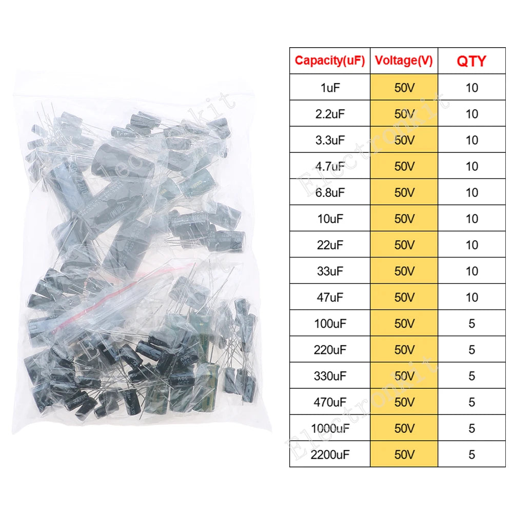 16V 25V 35V 50V 0.1uF to 2200uF DIP SMD Aluminum Electrolytic Capacitors Assortment Kit Set