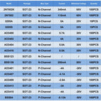 Sot23 N P Channel Mosfet 2N7002 Bss138 8205A Ao3400 Ao3401 Bss84 Ao3407 Ao3416 Bss123 Ao3402 8205S 2N7002K Smd Mark Transistor