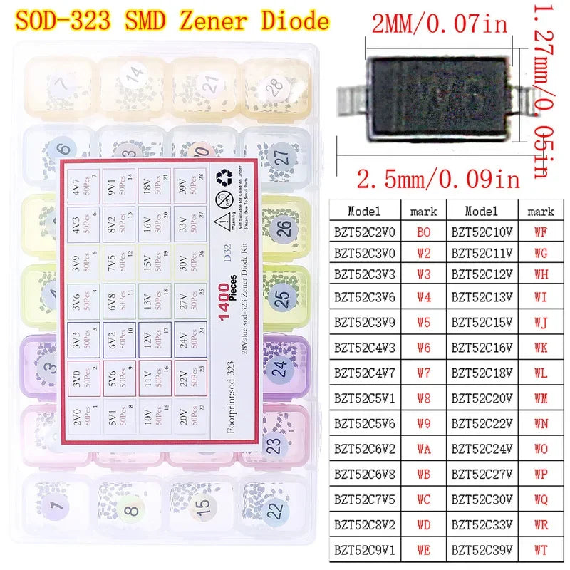 DIP SMD Zener Diode TVS Diodes Fast Switching Schottky Diode Assorted Kit DIY Mix Electronic set