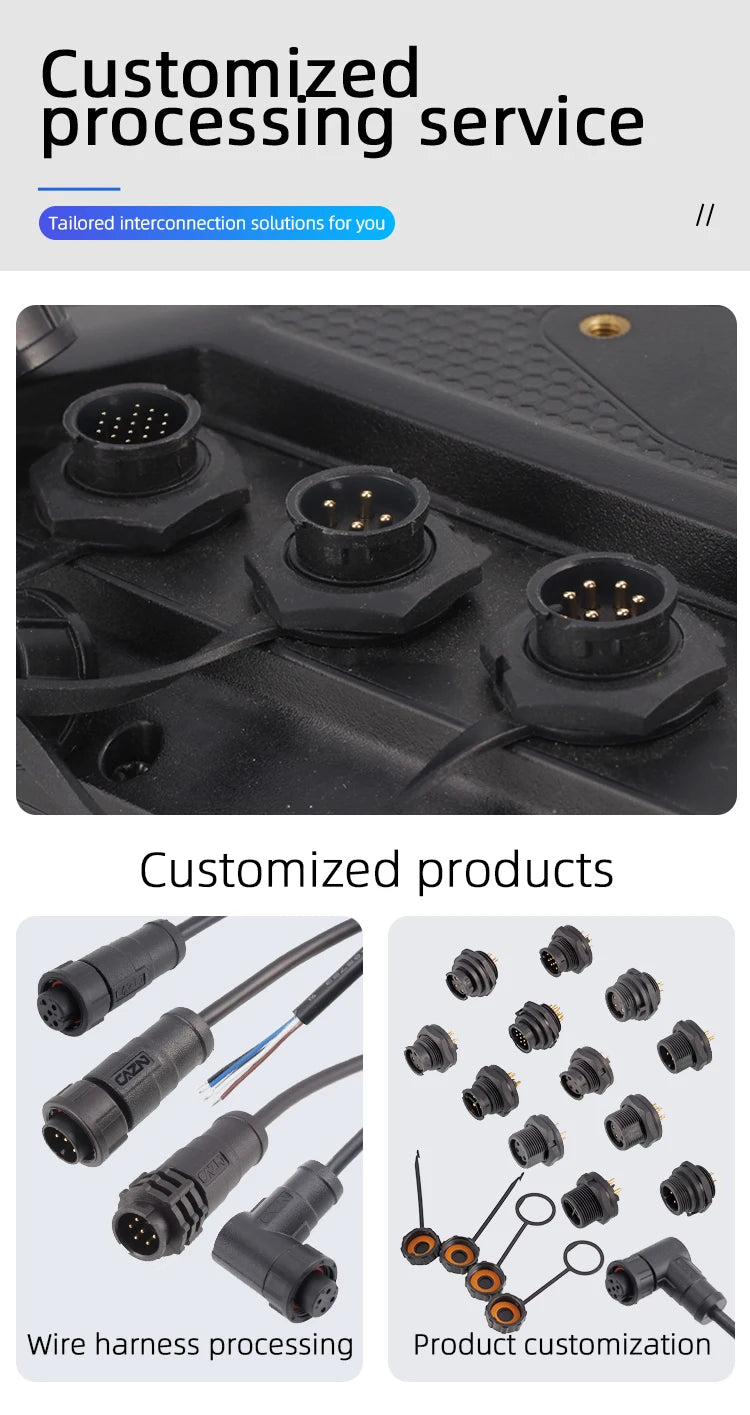 CAZN Plastic Straight Angled Male Female Circular Connectors E10 Waterproof Bayonet Connector 2-12 Pin with Unshielded PVC Wire