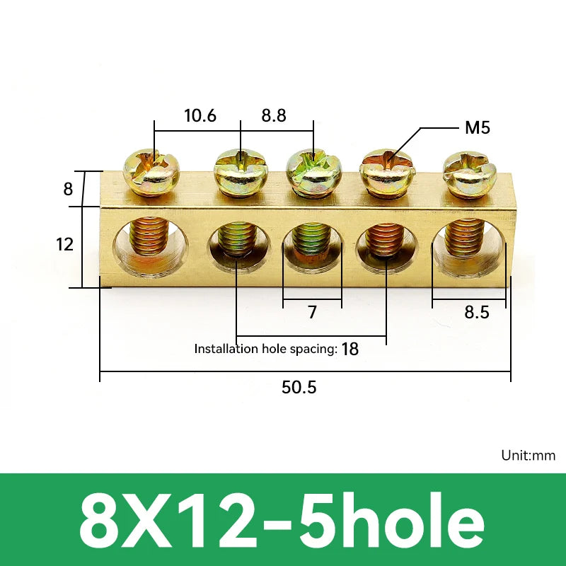 1 PCS Multi Specification Brass Ground Strip 5/6/7/8/9/10/12/15/20 Hole Brass Rod Grounding Terminal Ground Bar Terminal Strip