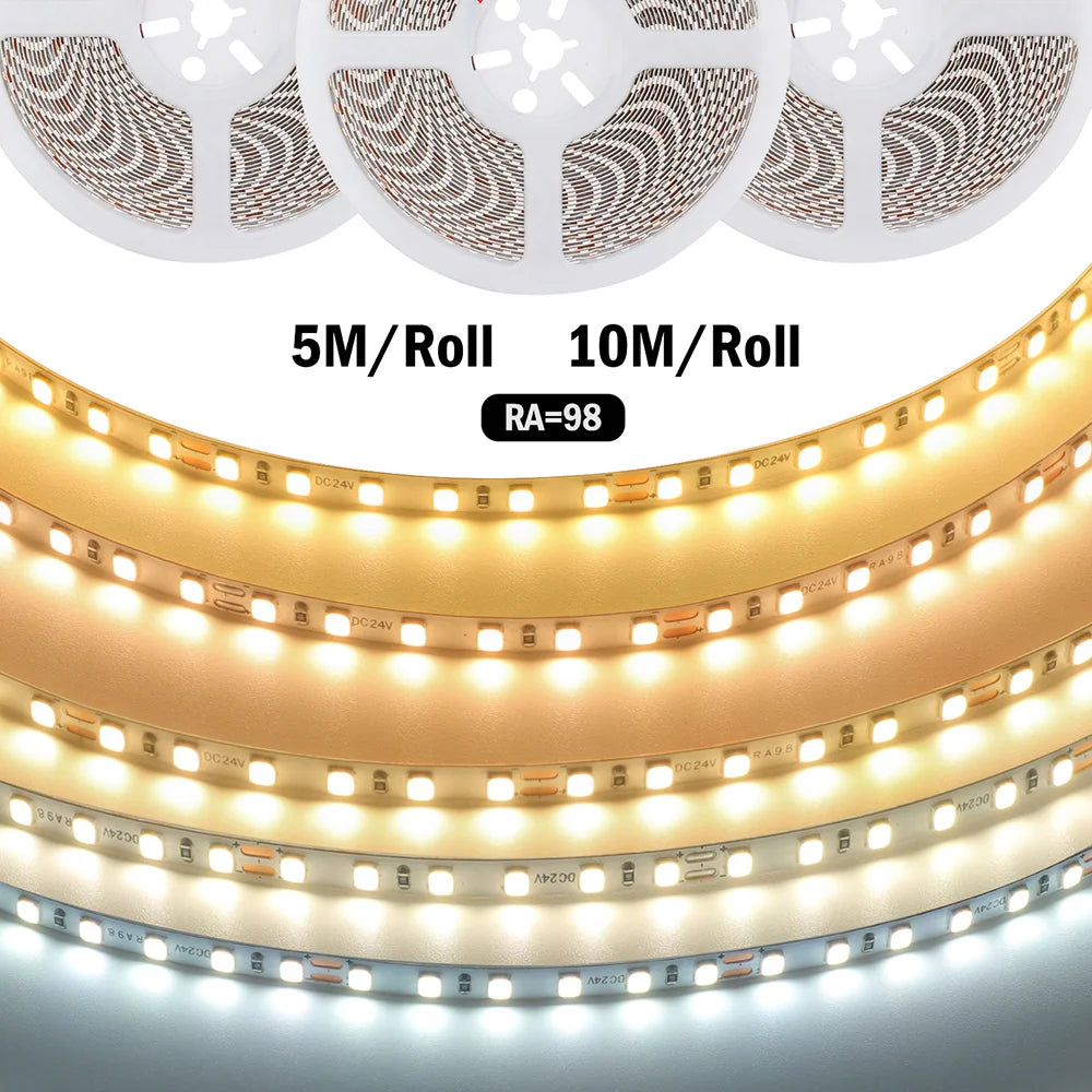 5mm 8mm Led Strip Light RA98 10mm PCB 2700K 3000K 3500K 4000K 5000K 6000K 5m 10m 24V 2835 120 240 LEDs Flexible Tape Lighting