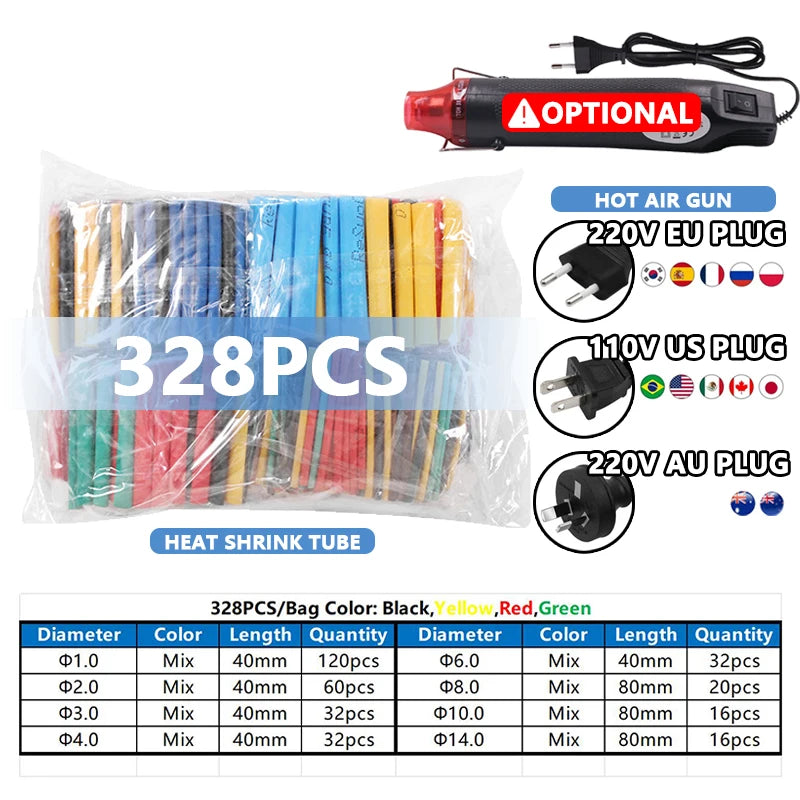 Heat Shrink Tube Kit with Optional Heat Gun Electrical Wire Cable Waterproof Insulation Dual Wall Shrink Tubing for Cable Repair