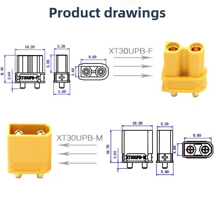 XT30UPB XT30 UPB 2mm Plug Male Female Bullet Connectors Plugs for RC lipo battery XT30UPB-F / XT30UPB-M