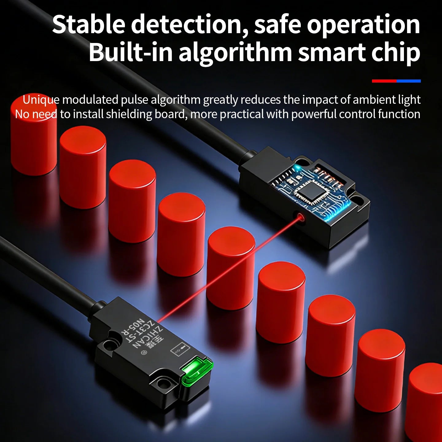 ZHICAN ZC3T Miniature Flat Photoelectric Sensor Front Side View Through Beam Diffuse Reflective
