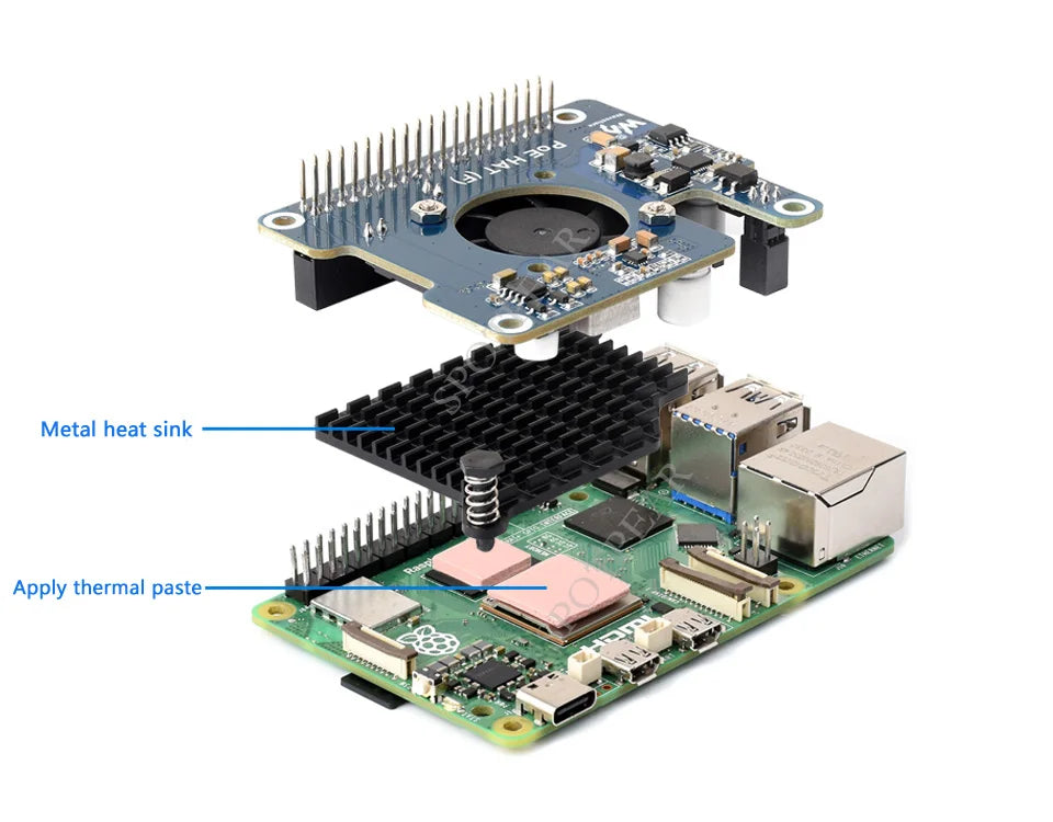 Raspberry Pi 5 PoE HAT Power over Ethernet 802.3af-compliant Moudle for Pi5