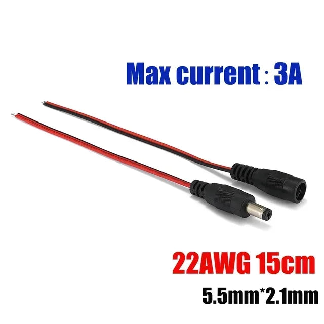 5.5 2.1mm Male Female DC Power Pigtail Connector Cable 12V 5A DC Barrel Plug Terminals for LED Strips CCTV Camera Power Adapter