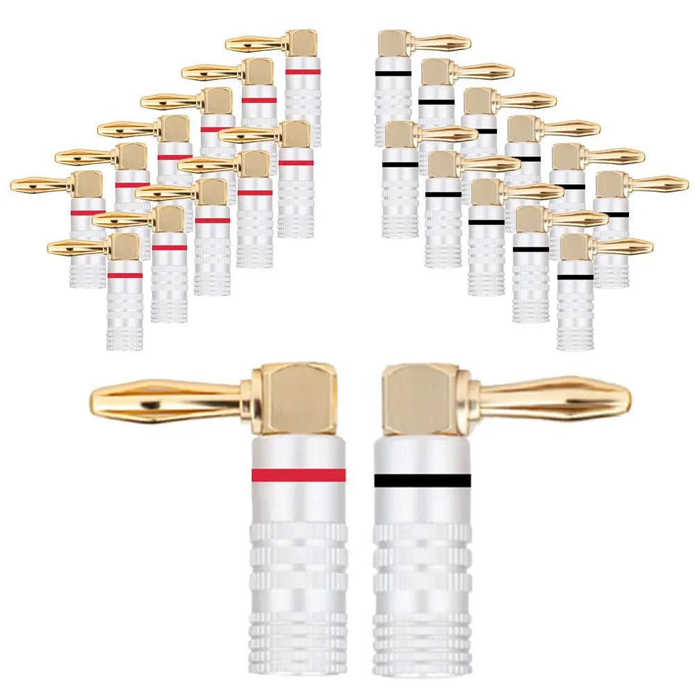 Musical Sound 24K Gold Plated Speaker Plugs Audio Banana Connector for Speaker Wire Open Screw Type Hifi Banana Plugs