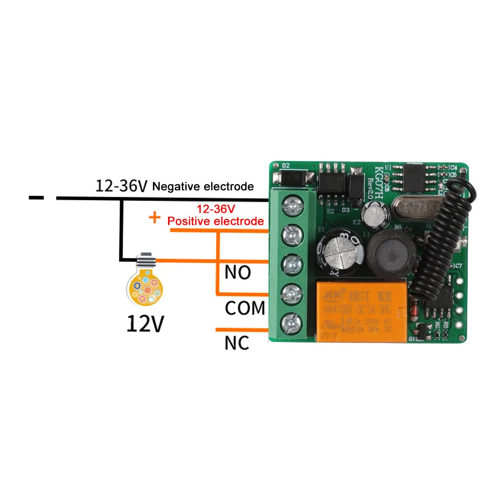 DC 12V 24V 36V 433 MHz Remote Control Wireless Switch 1 CH RF Relay Receiver and 1CH Transmitter for Door Electromagnetic Lock