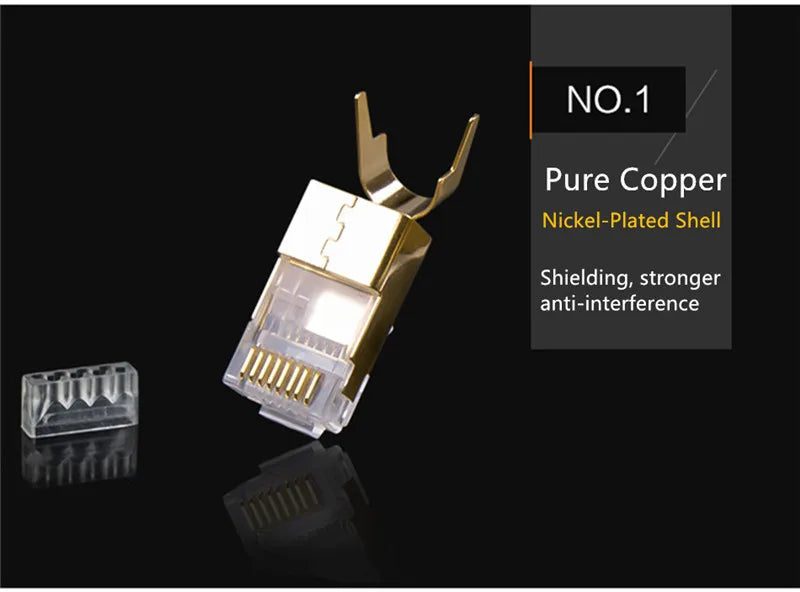 Cat8 Ethernet Plug RJ45 Connector 8P8C Modular Termination Shielded 1.5mm Large Pin Hole For Cat 8 23AWG LAN Networking Cable