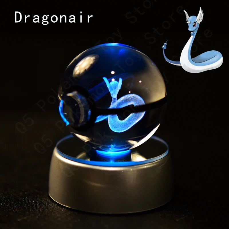 Pokemon Crystal Ball 3D Mewtwo Pikachu Gengar Pokeball 3D Night Light Lamp Glass Statue Pokemon Crystal Ball Birthday Gift