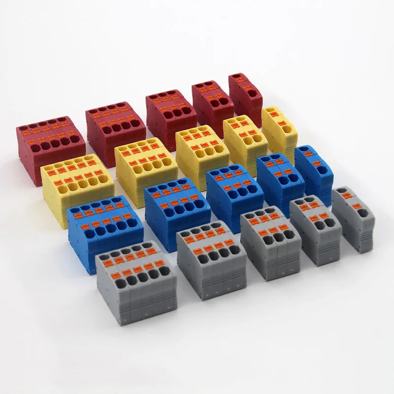 Wire Connectors Push-in Electrical Cable Terminal Block Multiple In Multiple Out Spliceable Mount On Din Rail With Fixing Hole
