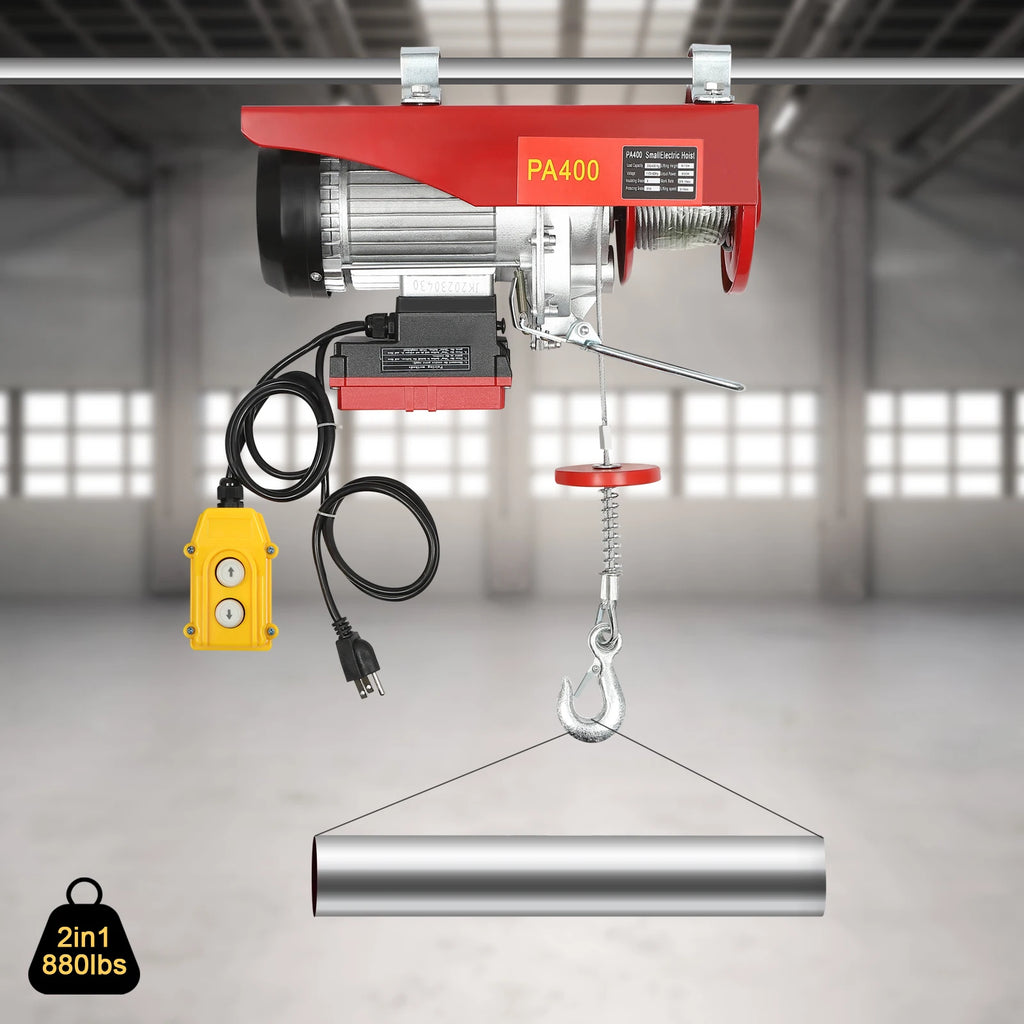 880LBS 110V Electric Winch, 2 in 1 Electric Hoist Winch with 328ft Wireless Remote Control Emergency Stop Heavy Duty Lift Hoist for Factory Garage Warehouse
