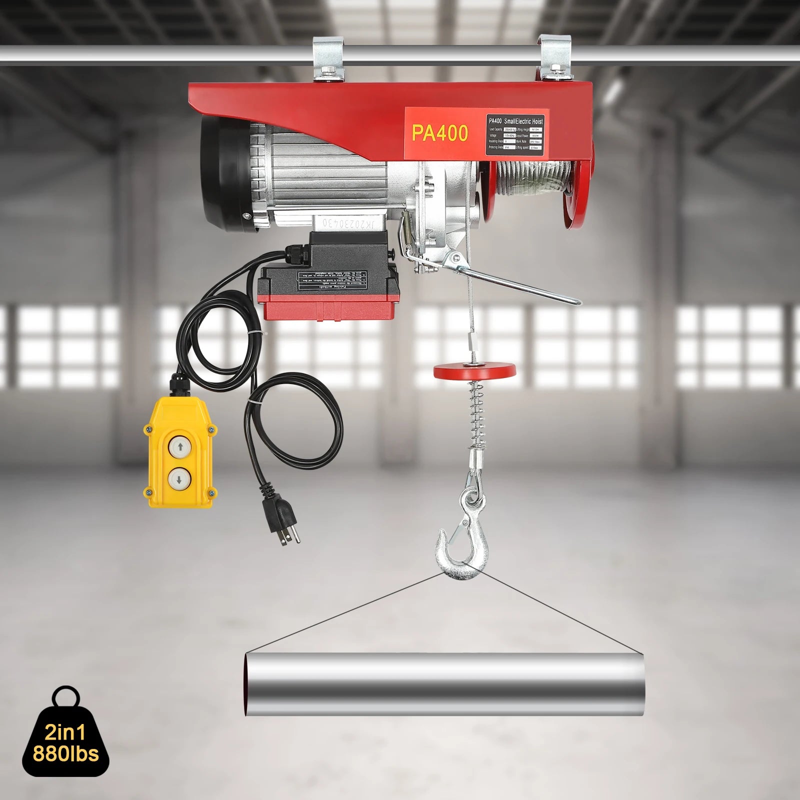 880LBS 110V Electric Winch, 2 in 1 Electric Hoist Winch with 328ft Wireless Remote Control Emergency Stop Heavy Duty Lift Hoist for Factory Garage Warehouse
