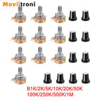 10sets  Potentiometer,WH148 Single-Joint Potentiometers With Rotary Knob B1K/2K/5K/10K/20K/50K/100K/250K/500K/1M