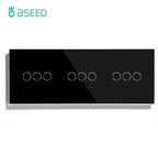 BSEED Touch Switches 1/2/3Gang 1Way Wall Light Switches Blue LED Backlight Glass Sensor Screen Home Switches Black EU Standard