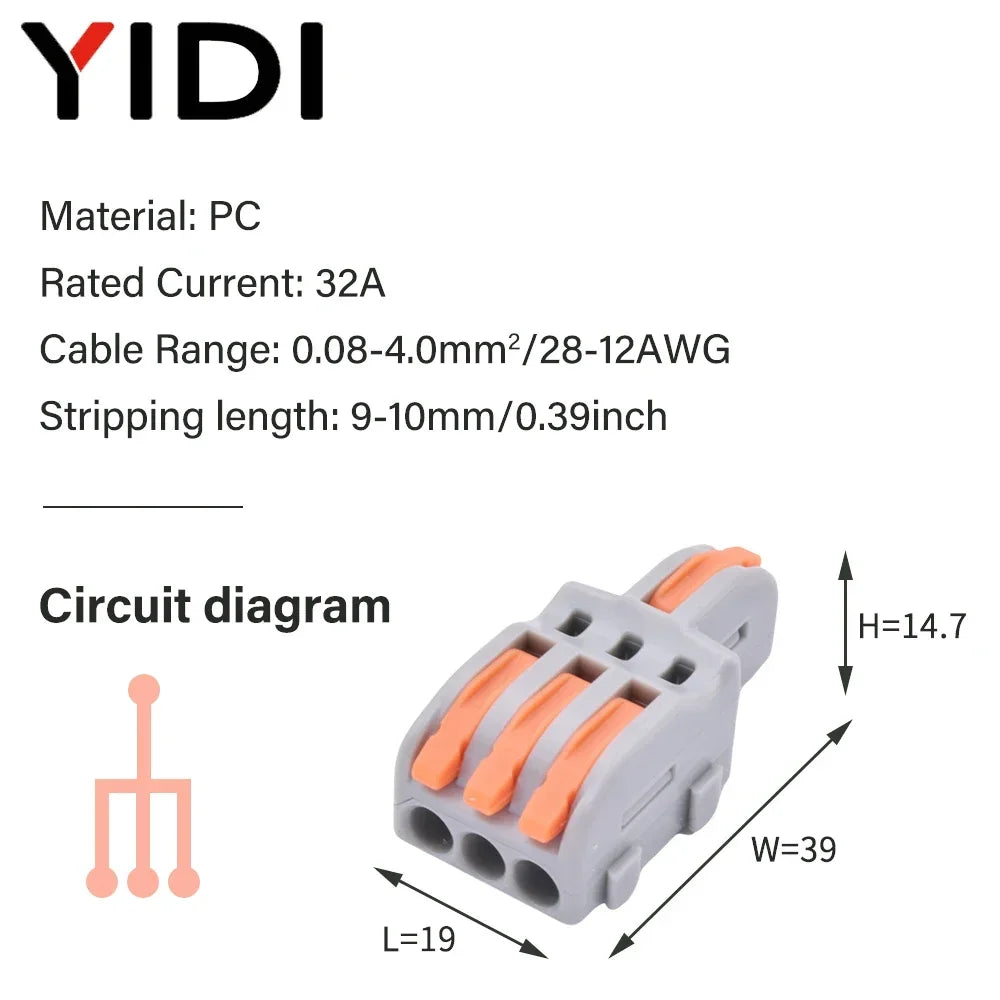 5pcs/lot Splitter Cable Push-in Lever Connection Terminal Block 1 In Multiple Out Combined Compact Quick Splice Wire Connector