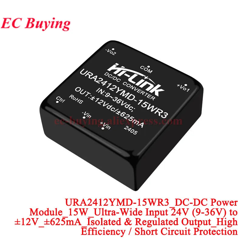 Hi-Link 15W 9-36V URB2405YMD URB2412YMD-15WR3 DC-DC 24V to 5V/12V/24V 3A 1.5A 1.2A Isolated Output Power Converter Supply Module