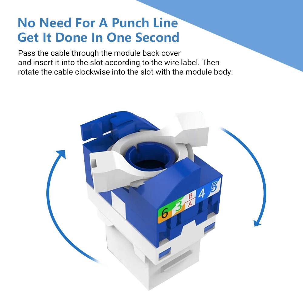 HOOLNX CAT6 Rotating Keystone Jack, No Punch Down Tool Required Network Module, 5/10/12/24/48 PACK