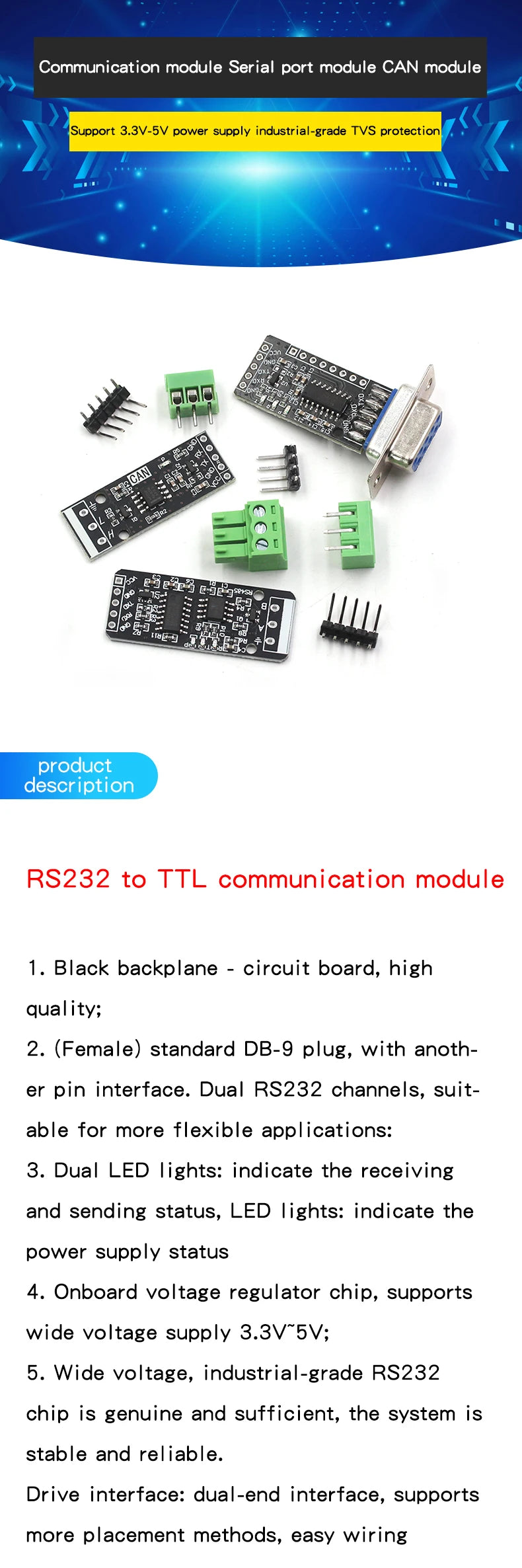 RS232 RS485 CAN to TTL Communication Module Serial Port Module CAN Module Industrial Grade