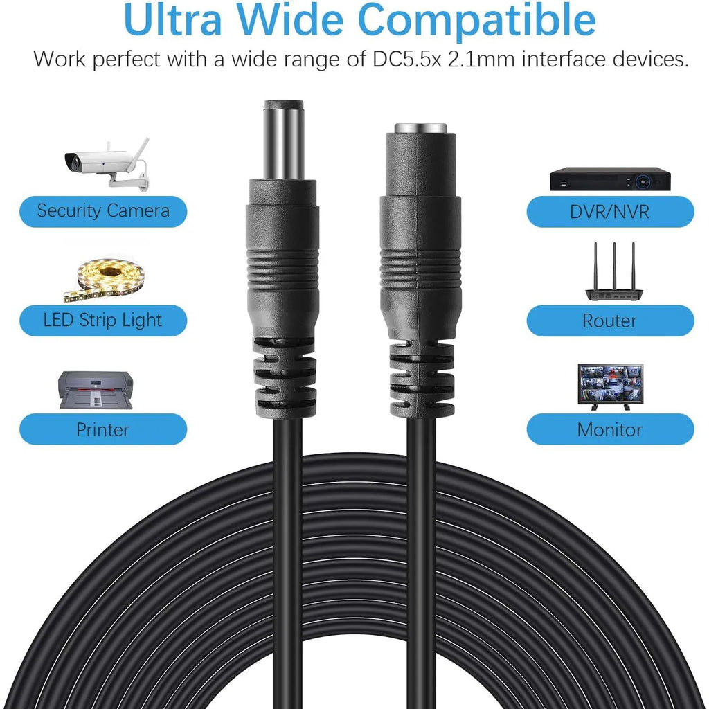 CCTV 20Meters 66FT 2.1x5.5mm Dc 12v Power Extension Cable for Audio Security Cameras Ip Camera Dvr Standalone Led Strip Light