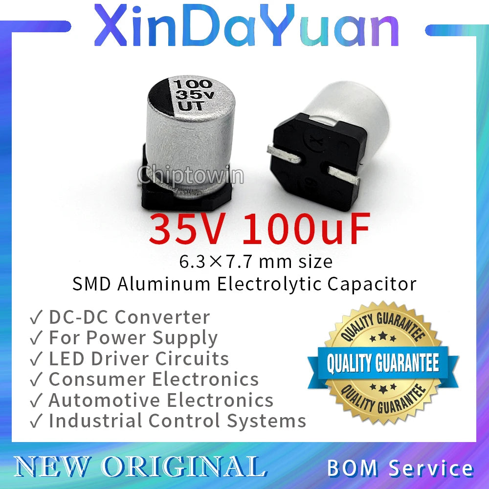 50pcs 35V 100uF 6.3×7.7mm SMD Aluminum Electrolytic Capacitor Low ESR