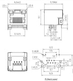 5/10PCS RJ45 8P8C Shielded Female Socket Connector with Yellow Green LED Light 8Pin Cable Interface RJ45 Single/dual Port Socket
