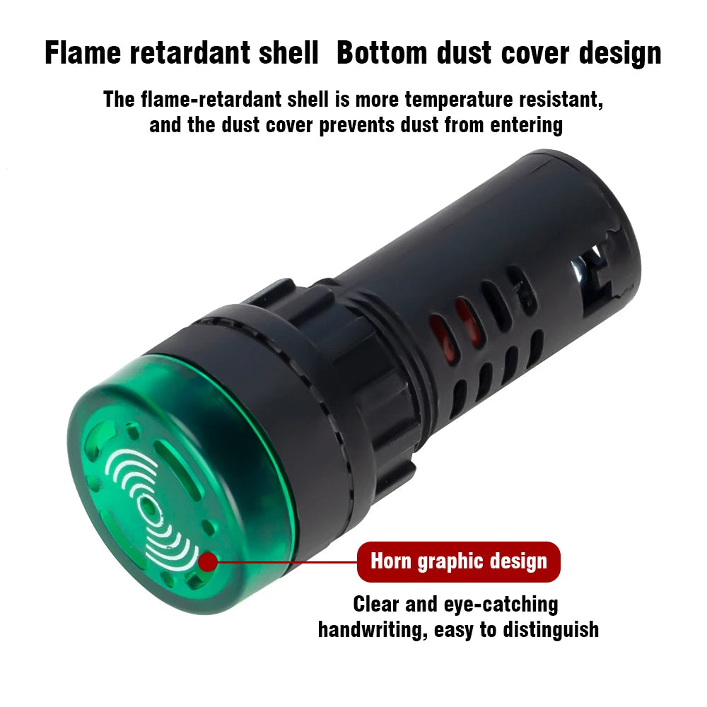 AD16-22SM 22mm Panel Diameter AC DC 12V 24V 110V 220V Flash Signal Light Red LED Active Buzzer Beep Alarm Indicator Green Yellow