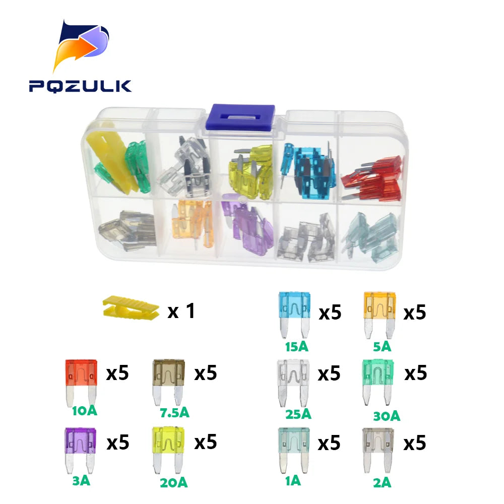 Profile Medium Mini Micro2 Size Blade Type Car Fuse Assortment 5/7.5/10/15/20/25/30/35A Fuse Set Auto Car Truck with Box Clip