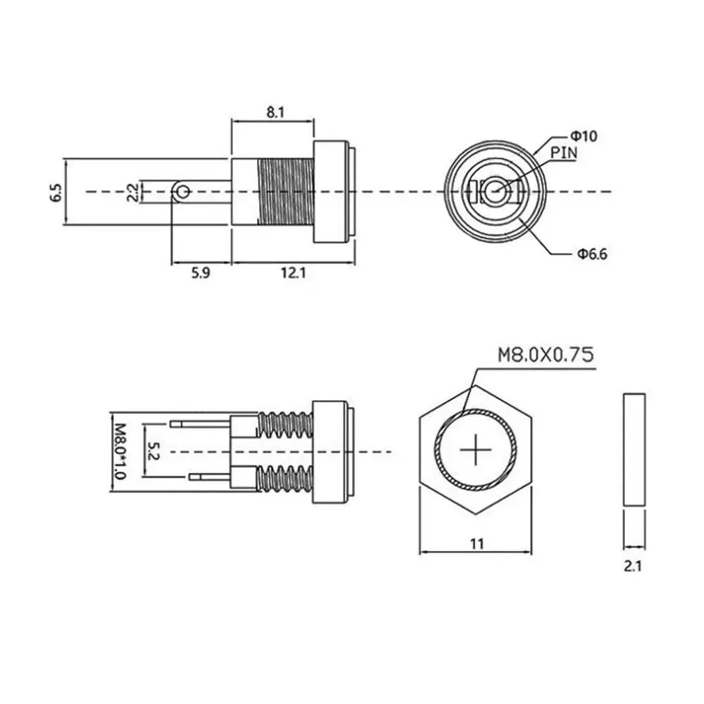 10Pcs DC Power Jack Supply Socket Connector 3.5*1.3/5.5*2.1/5.5*2.5mm DC 2 Terminal 2 Pin Panel Mount Connector Plug Adapter