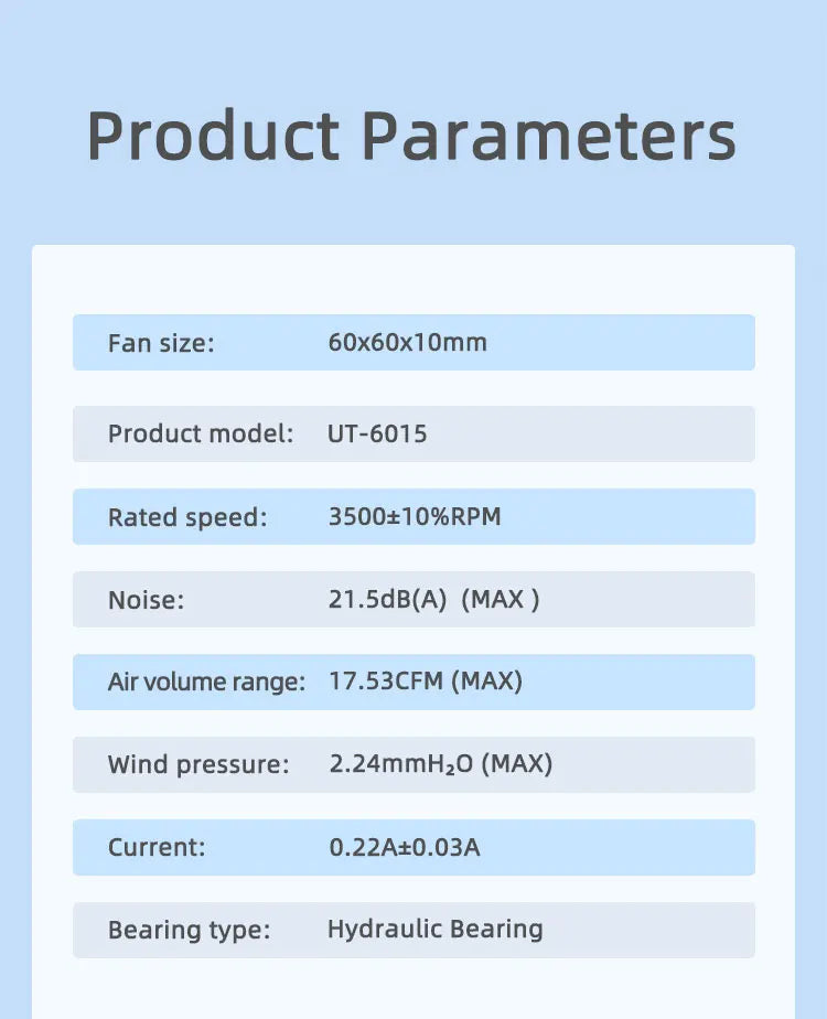TEUCER UT-60 Slim 60mm PC Case Fan 3500RPM High Airflow CPU Cooler 6/7CM Ultra-thin Cooling Fan