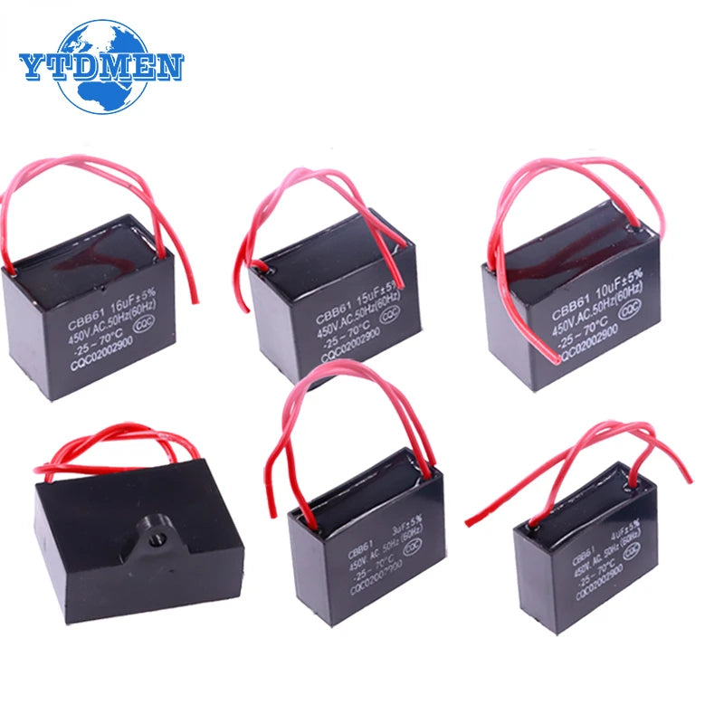 CBB61 Capacitor 450vac Fan Starting Capacitor 450V Fan Capacitors 1UF/1.2UF/1.5UF/2UF/2.5UF/3UF/4UF/5UF/6UF/10UF