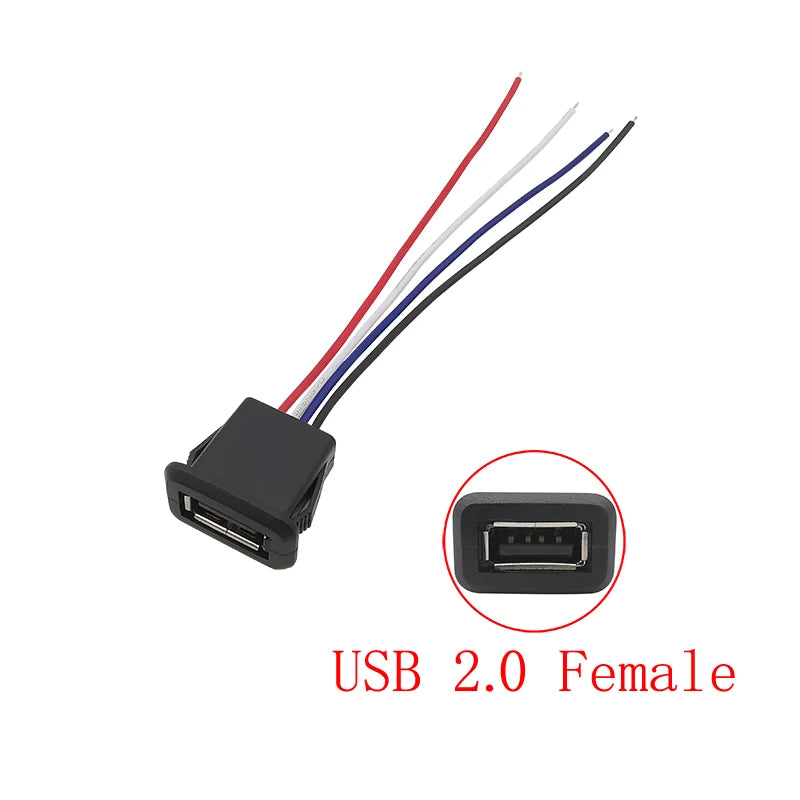 USB 2.0 Female Jack Power Socket 2P 4Pin Wire Charging Port Solder Connector DIY Repair USB Type A Interface 10CM Leads Cable