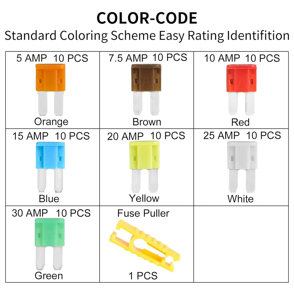 35/56/70/84/100/105/126pcs Micro 2 Blade Fuse Assortment Kit for Truck Replacement with Fuse Puller(5A,7.5A,10A,15A,20A,25A,30A)