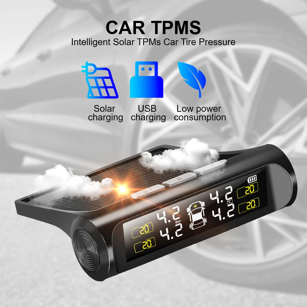 Tire Pressure Solar TPMS Car Tyre Pressure Monitoring System Solar Power Auto Security Alarm Systems Power External Sensor Auto Accessories Universal