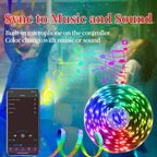 16ft/49ft/98ft/196ft Long LED Strip Lights - Color-Changing RGB Music Sync LED Rope Lights With 44-Key Remote And Phone App Cont