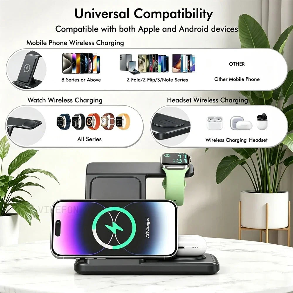 3 in 1 Wireless Charger Station For iPhone 17 16 15 14 13 12 Pro Max Apple Watch 11-2 Airpods 4 Pro3/2 Fold Fast Charging Stand
