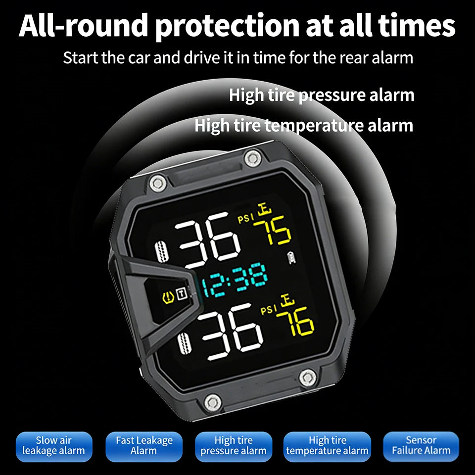 Yangood TMPS Motorcycle Tire Pressure Sensor Waterproof LCD Color Display Real-Time Safety Tire Pressure Monitoring System