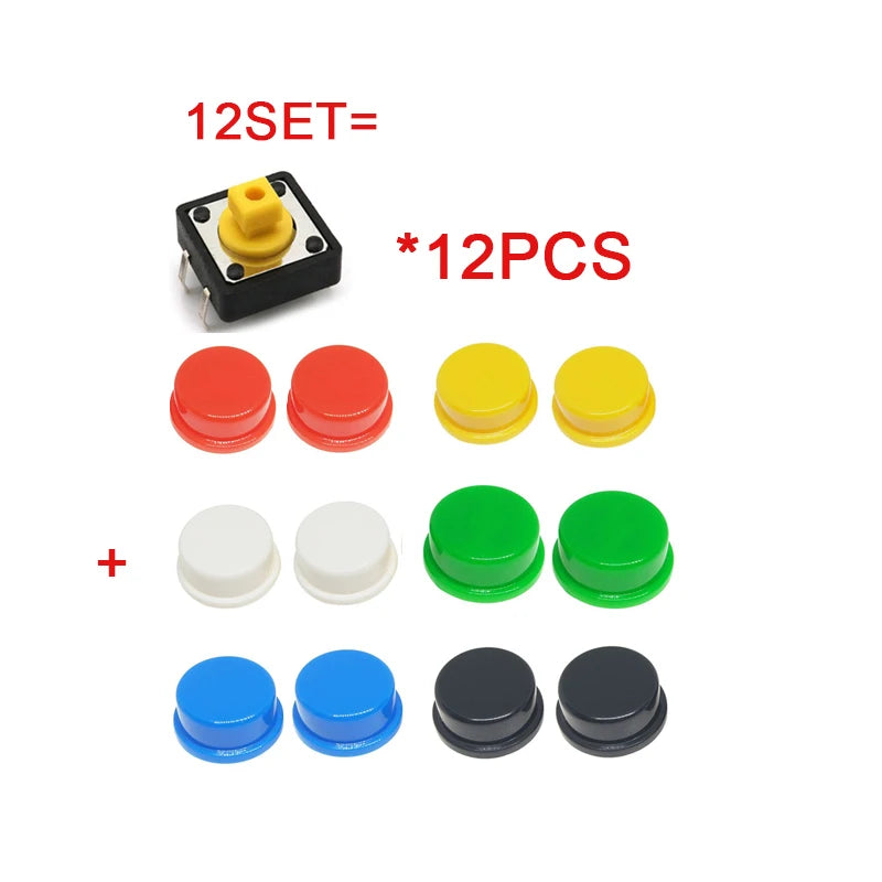 12set Tactile Push Button Switch Momentary 12*12*7.3MM Micro switch button with knob Yellow Green Red Kit 12x12x7.3