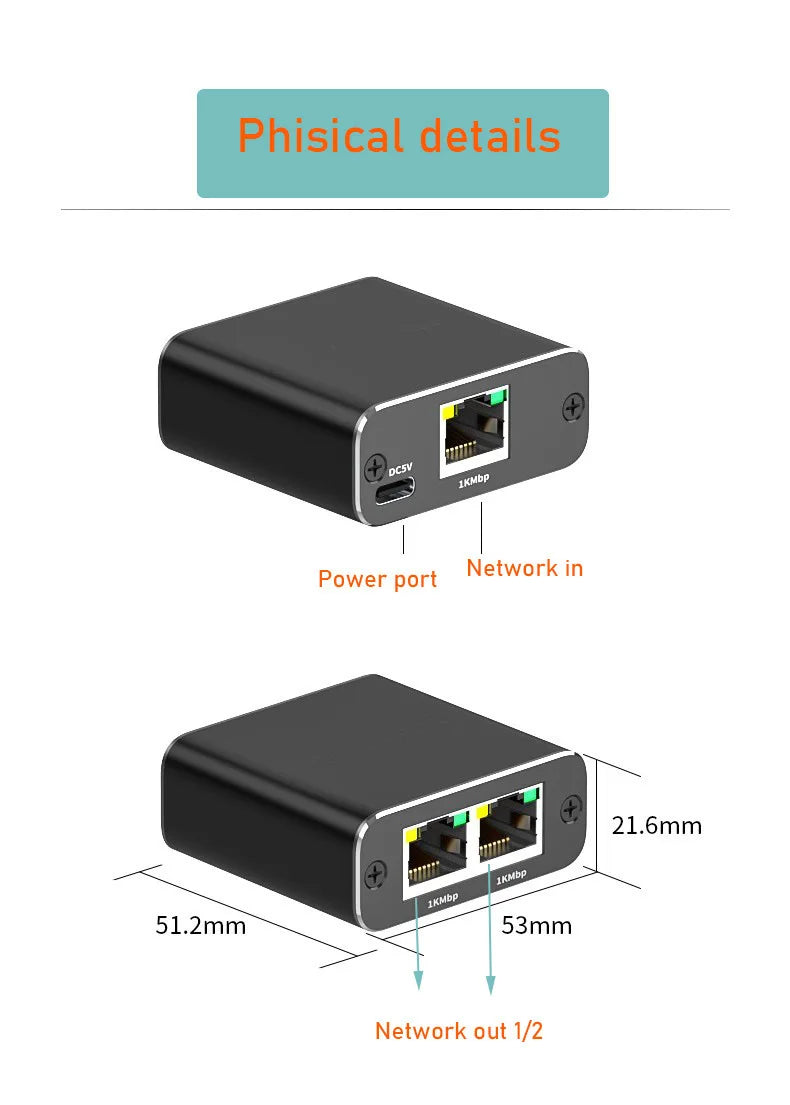 RJ45 Splitter 1 to 2 Ethernet Adapter Internet Network Cable Extender RJ45 Gigabit Connector Coupler for PC TV Box Router Cat6