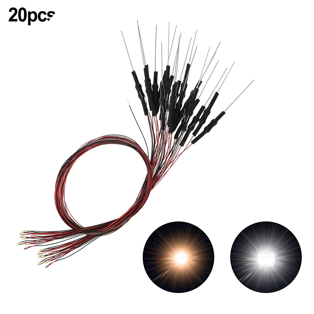 20pcs Prewired LED 0402 Warm White / White Light Emitting 12V Wired Leads For DIY Miniature Model Railroad Parts