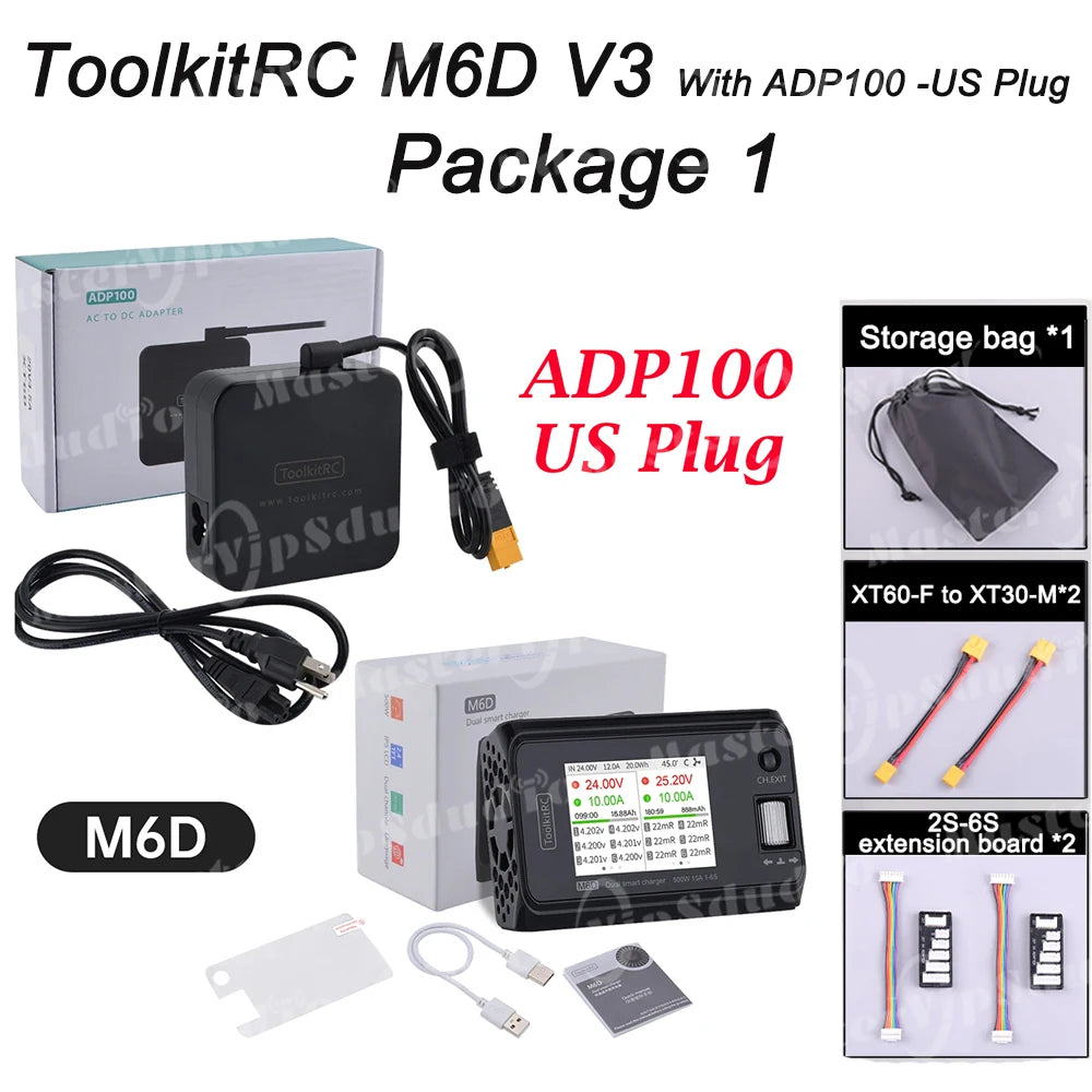 ToolkitRC M6D V3 500W 15A DC Dual Channel Smart Charger Discharger For 1-6S  LiPo LiHV LiFe Lilon Battery FPV Drone