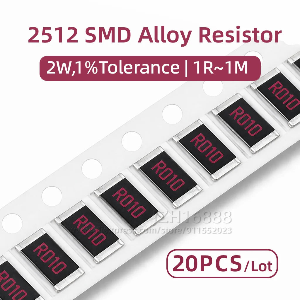 20PCS 2512 SMD Alloy Resistor 2W High Power 1% 1R~10M 4.7R 10R 22R 47R 100R 220R 470R 1K 2.2K 4.7K 10K 47K 100K 220K 470K 1M Ohm