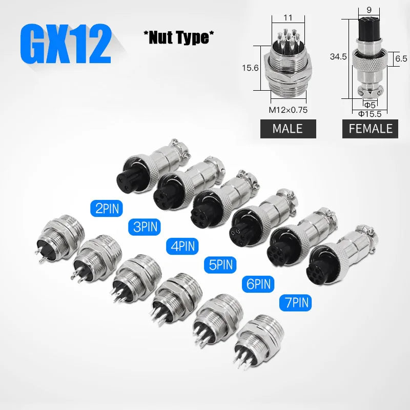 5/10/100Sets GX16 Aviation Plug Scoket Connector 2pin 3pin 4pin 5pin 6pin 7pin 8pin 9pin 10pin Nut Type Male Female Butting
