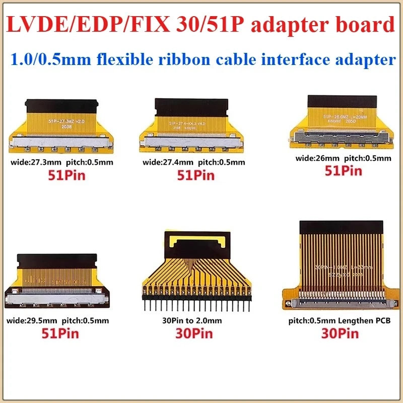 1PCS LVDS Screen Line EDP Adapter Board FIX 30P To FPC 30P/51P 1.0mm/0.5MM Flexible Cable Interface Adapter