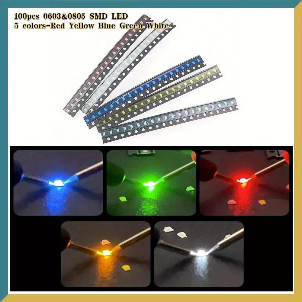 100pcs SMD LED 0603& 0805 5-color White Yellow Red Blue Green Digital Products LED Display Screens Electronic Diy Accessories