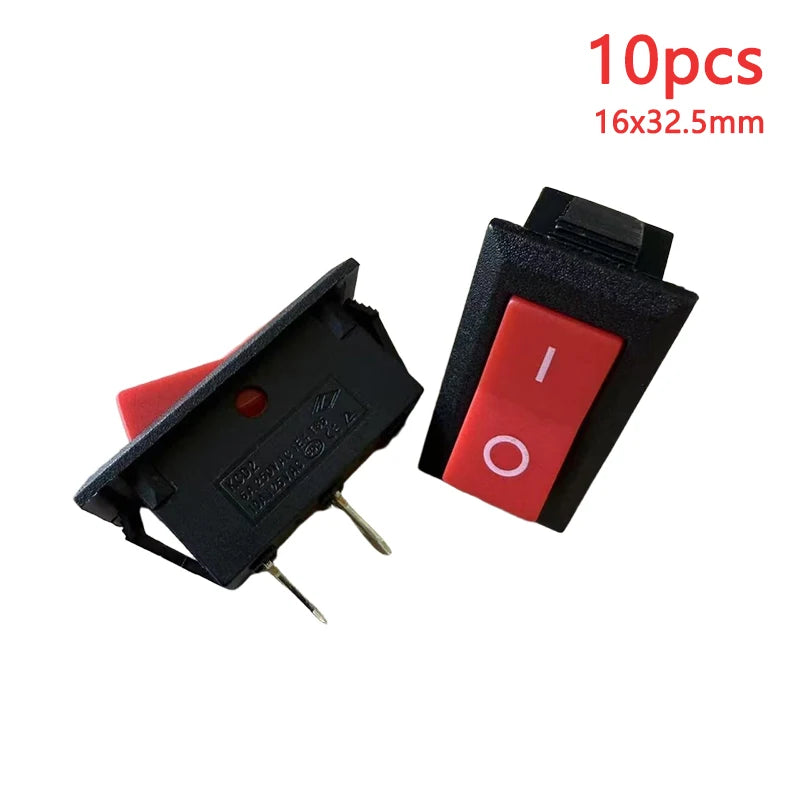 10PCS 16x32.5mm KCD2 Rocker Switch Hole 13.5x28.6mm Black/Red/Mixed 2-Pin 2-Gear 6A 250VAC/10A 125V AC Power Switch Accessories