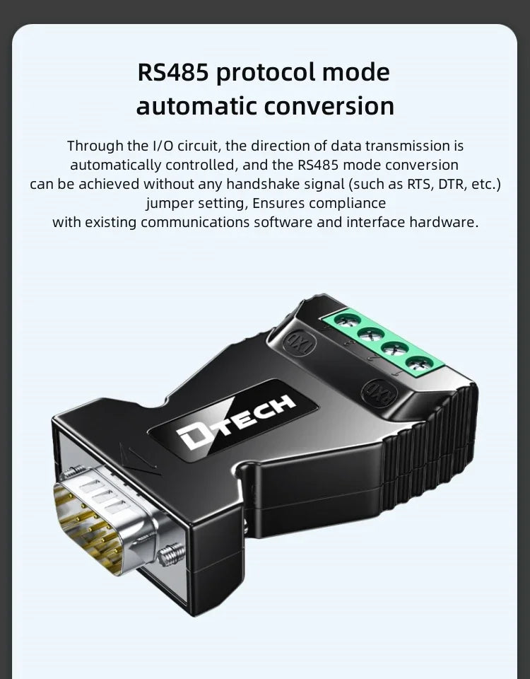 2PCS DTECH Plug And Play DB9 Male RS232 Serial To RS485 Converter DT-9001B